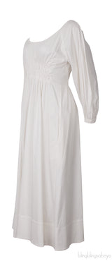 White Cotton Ruched Waist Midi Dress