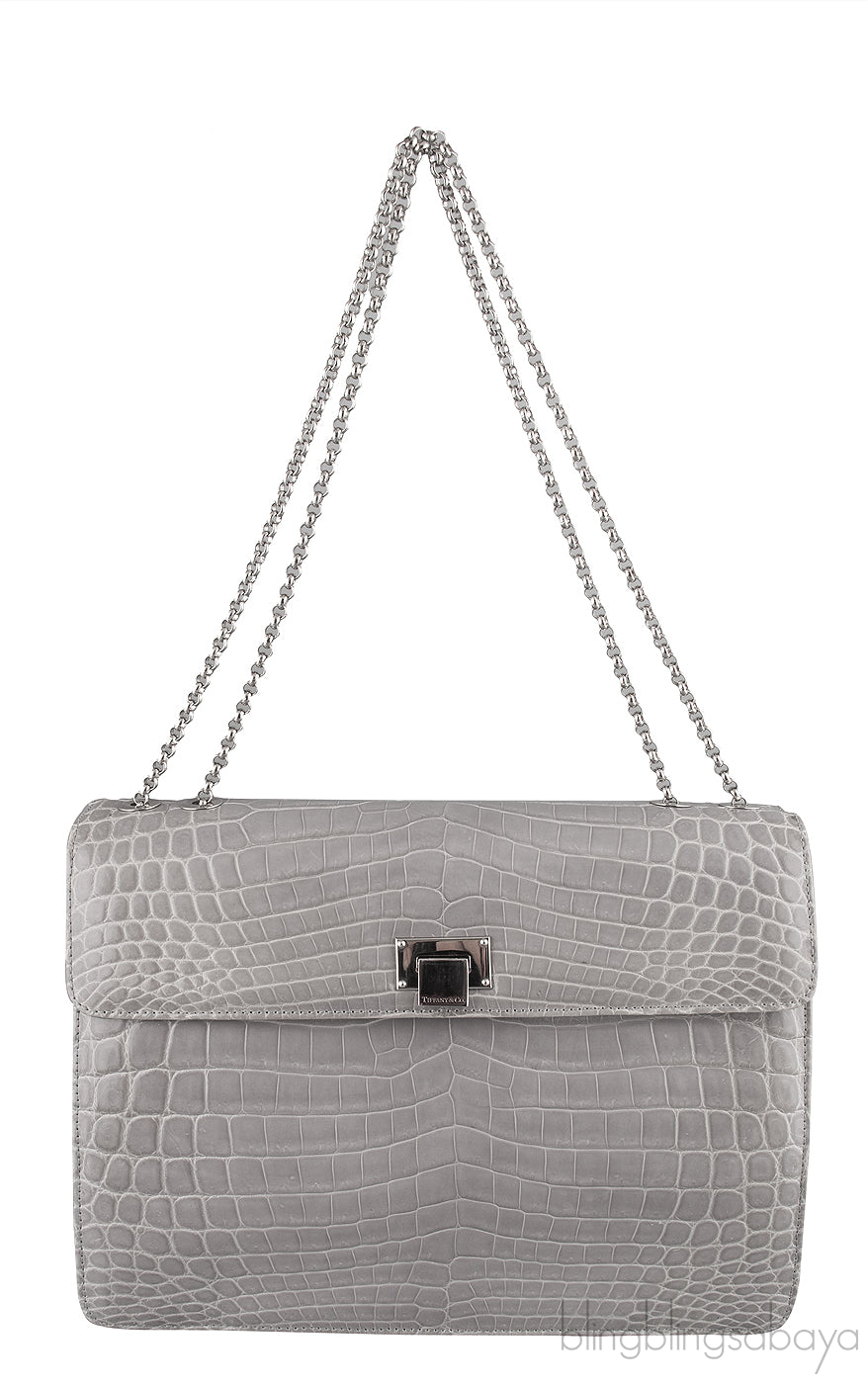 Grey Cornelia Lunch Box Crocodile Bag