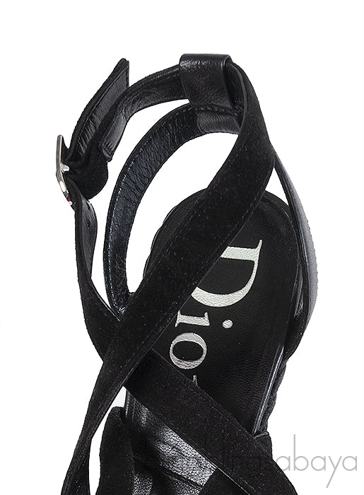 Christian Dior Black Wedge Strappy Heels
