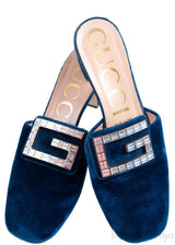 Gucci Blue Velvet G Crystal Madelyn Mules
