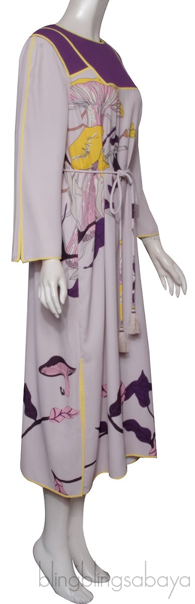 Beige & Purple Printed Dress