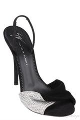 Black Crystal Embellished Vamp Slingback