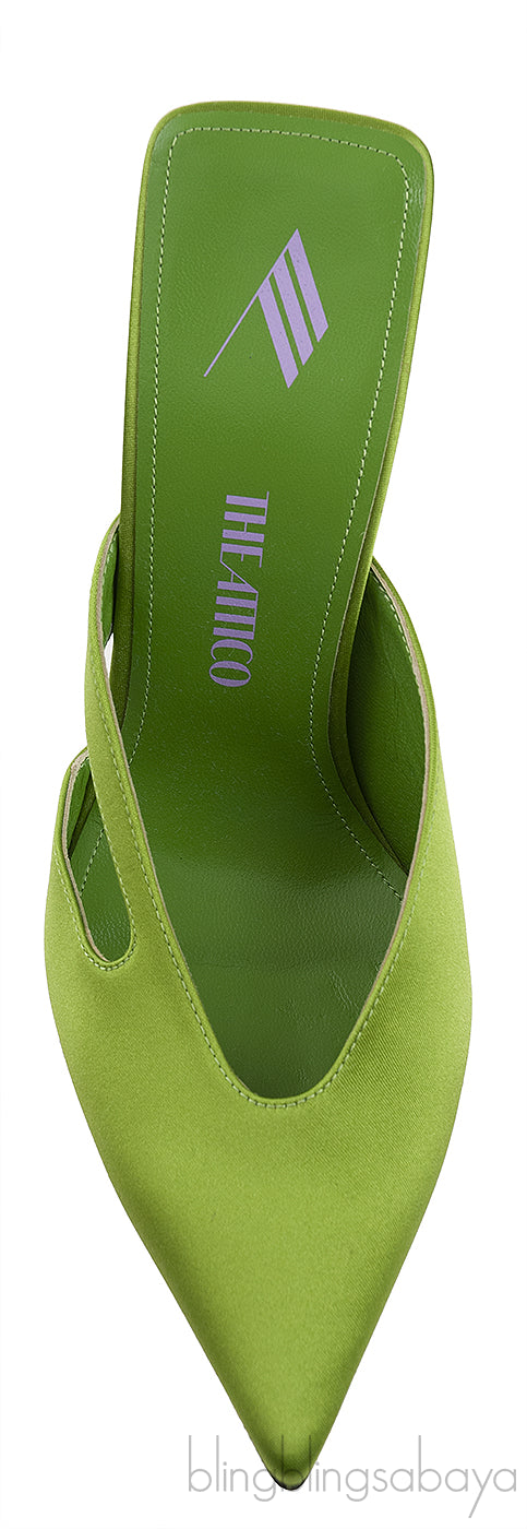 Green Pointed Satin Mule