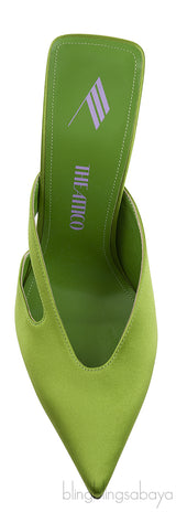 Green Pointed Satin Mule