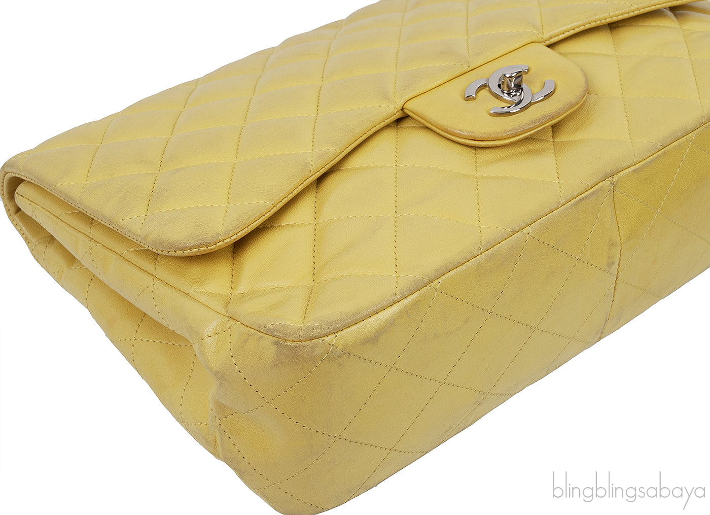 Yellow Quilted Classic Jumbo Flap Bag PHW