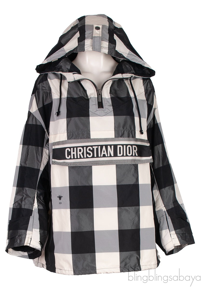 Dior Black & Off White Plaid Polyester Rain Jacket