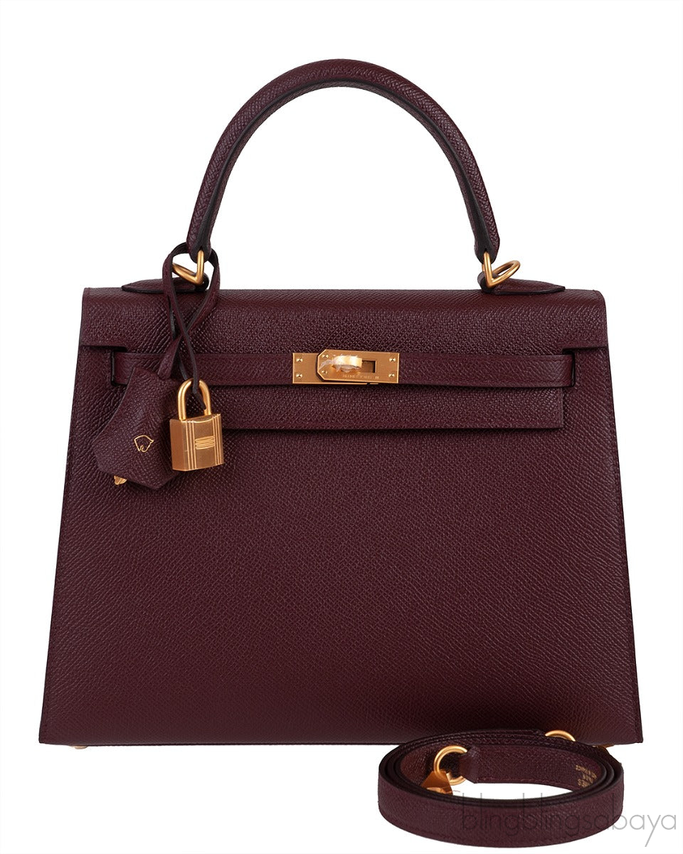 Hermes Special Order Kelly 25 Rouge and Gris Perle Epsom Sellier BGHW
