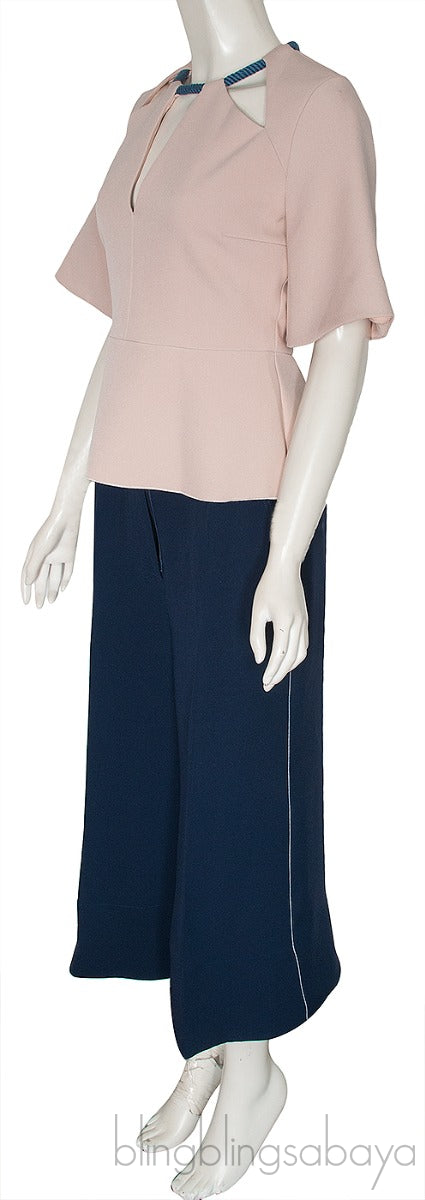 Peplum Blouse & Blue Wide Leg Trouser