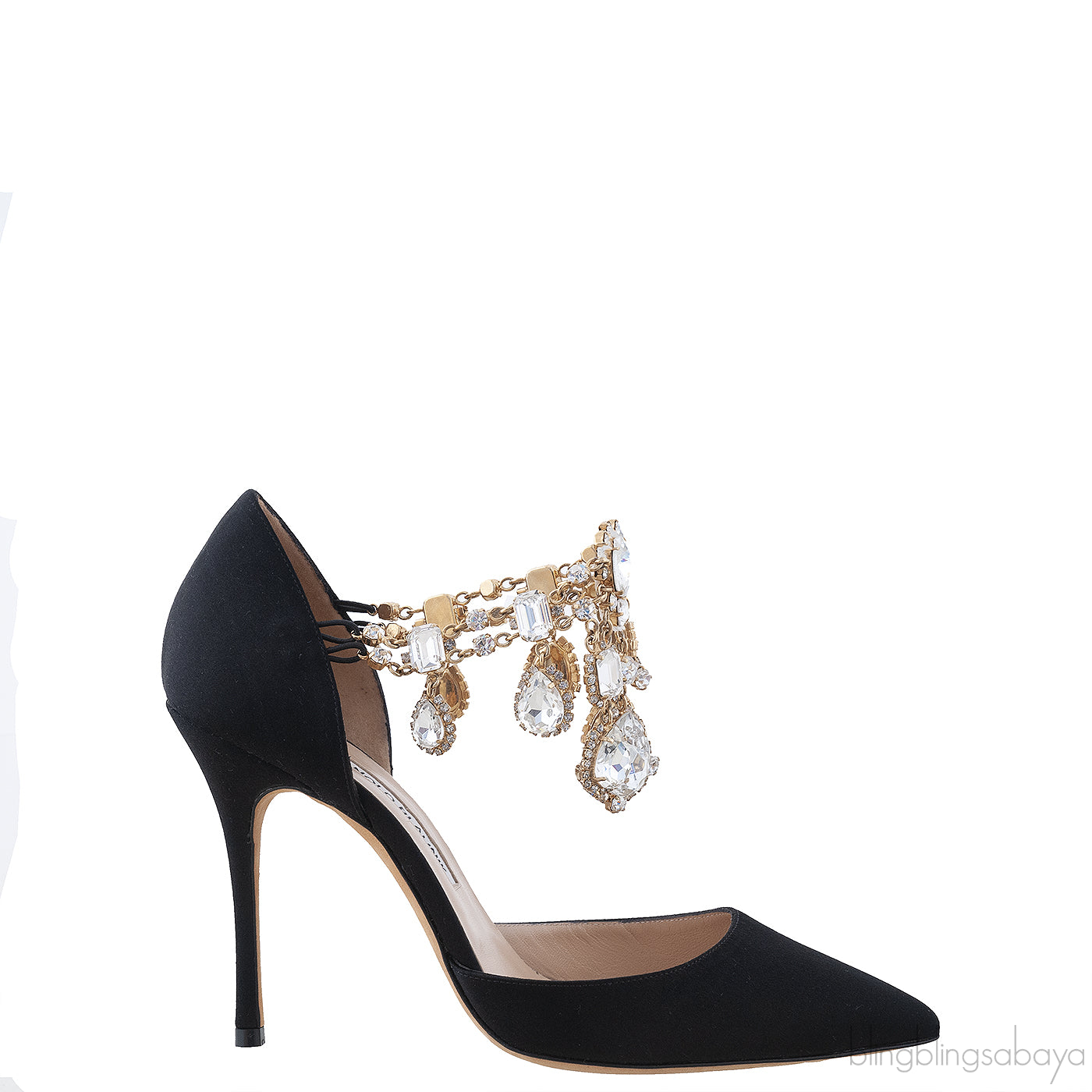 Black Zullin Satin Jeweled D\'Orsay Pumps
