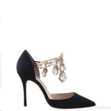 Black Zullin Satin Jeweled D\'Orsay Pumps