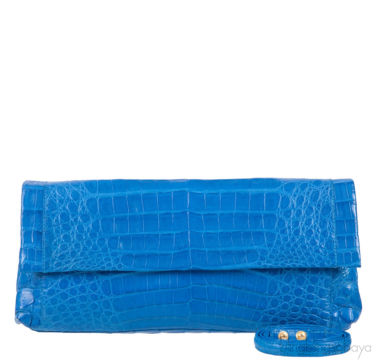 Blue Crocodile Fold-over Clutch Bag
