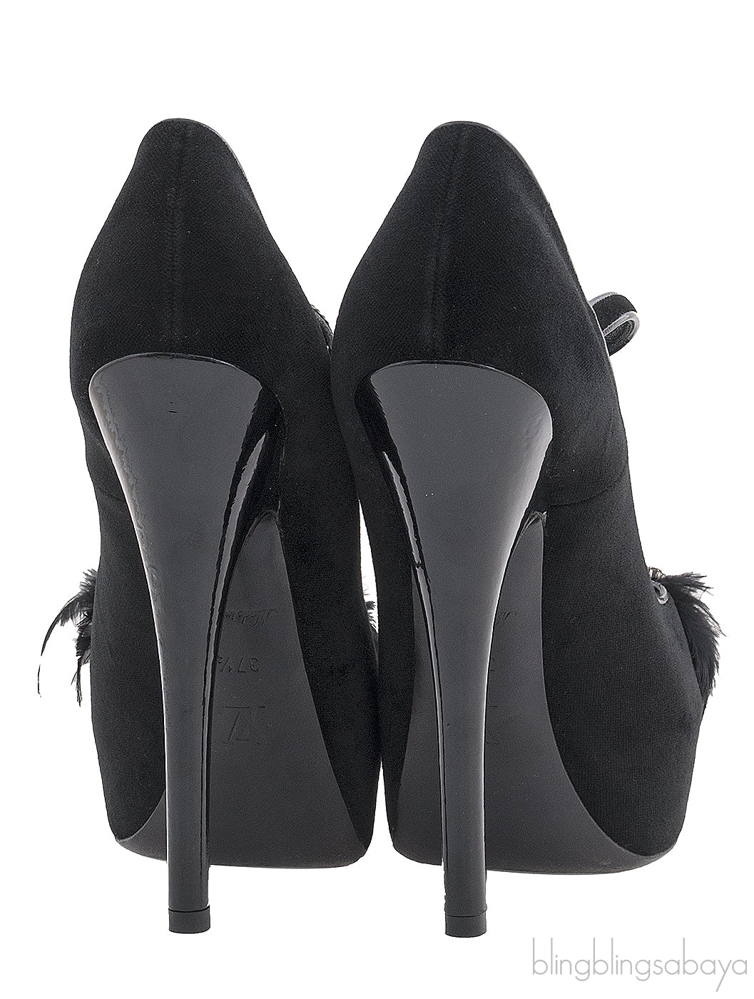 Black Velvet Crystal/Feather Heels