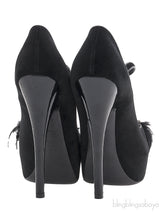 Black Velvet Crystal/Feather Heels