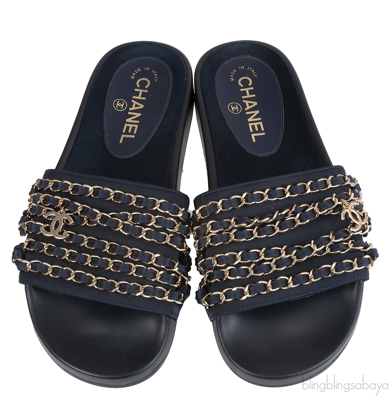 Chanel Blue Chain Slip-on Sandals