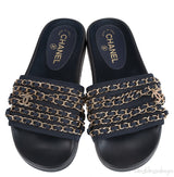 Chanel Blue Chain Slip-on Sandals