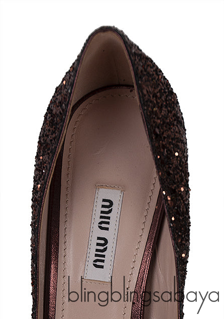 Bronze Glitter Pointed Toe Crystal Embellished Heels