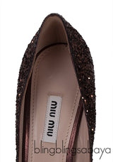 Bronze Glitter Pointed Toe Crystal Embellished Heels
