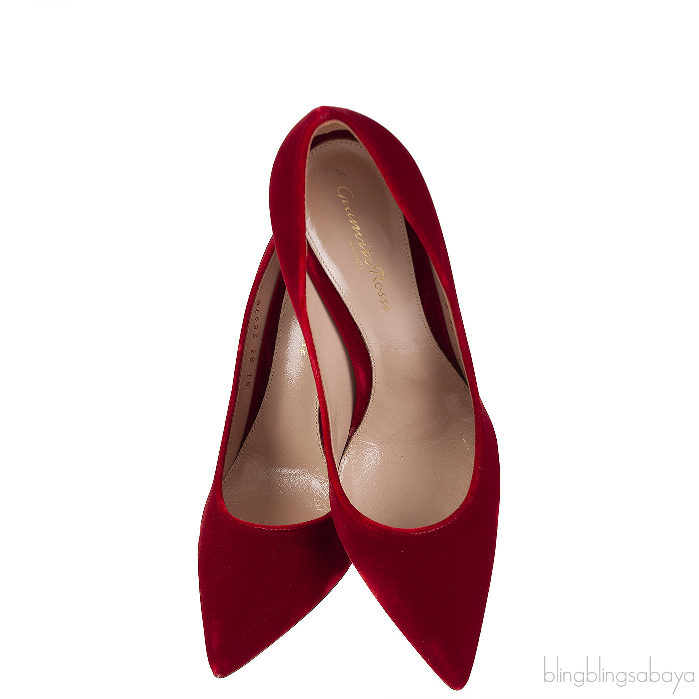 Red velvet pointed toe heels