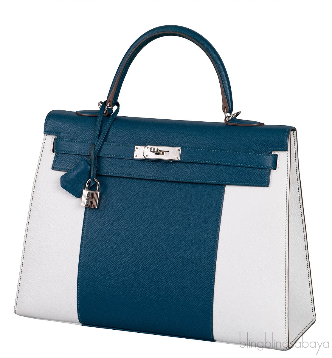 Kelly 35 Flag Blue Thalassa & White Epsom Sellier PHW