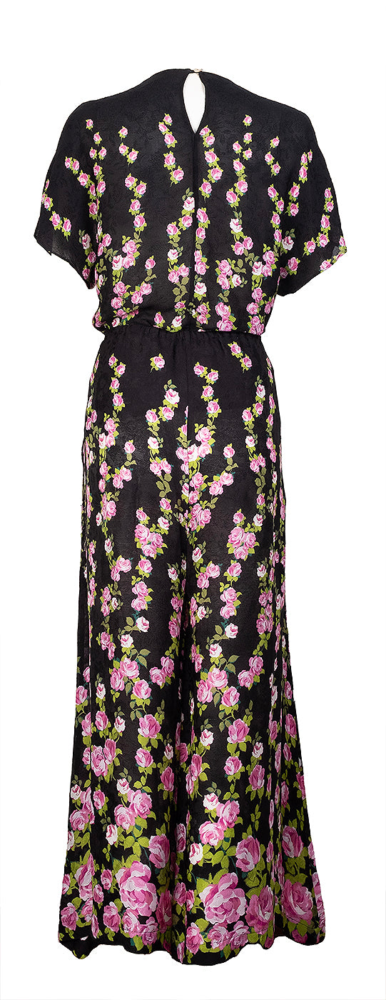 Gucci Black Climbing Roses Print Blouse & Wide Leg Trouser