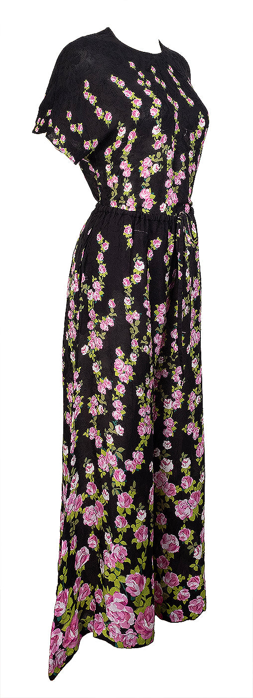 Gucci Black Climbing Roses Print Blouse & Wide Leg Trouser