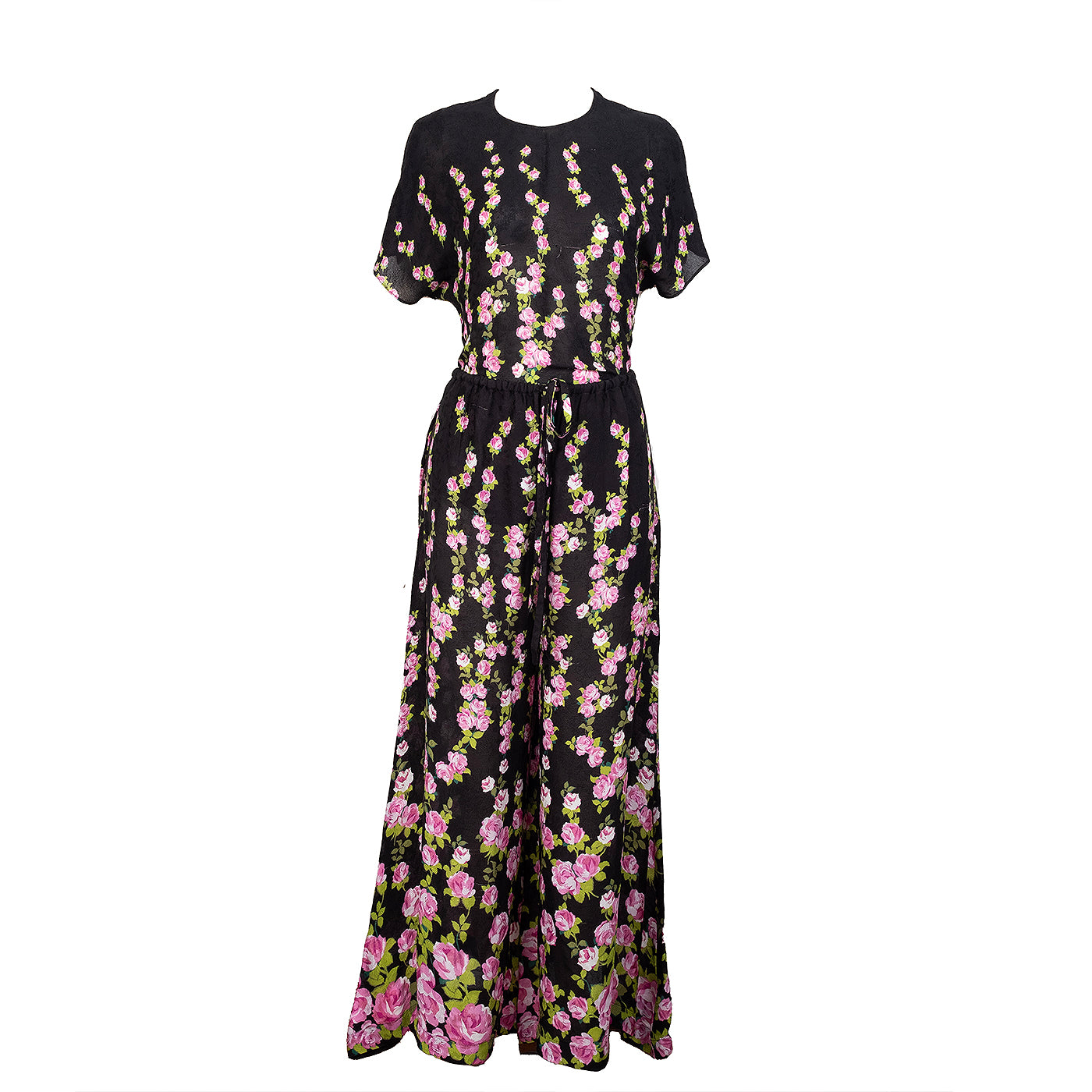 Gucci Black Climbing Roses Print Blouse & Wide Leg Trouser