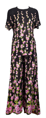 Gucci Black Climbing Roses Print Blouse & Wide Leg Trouser