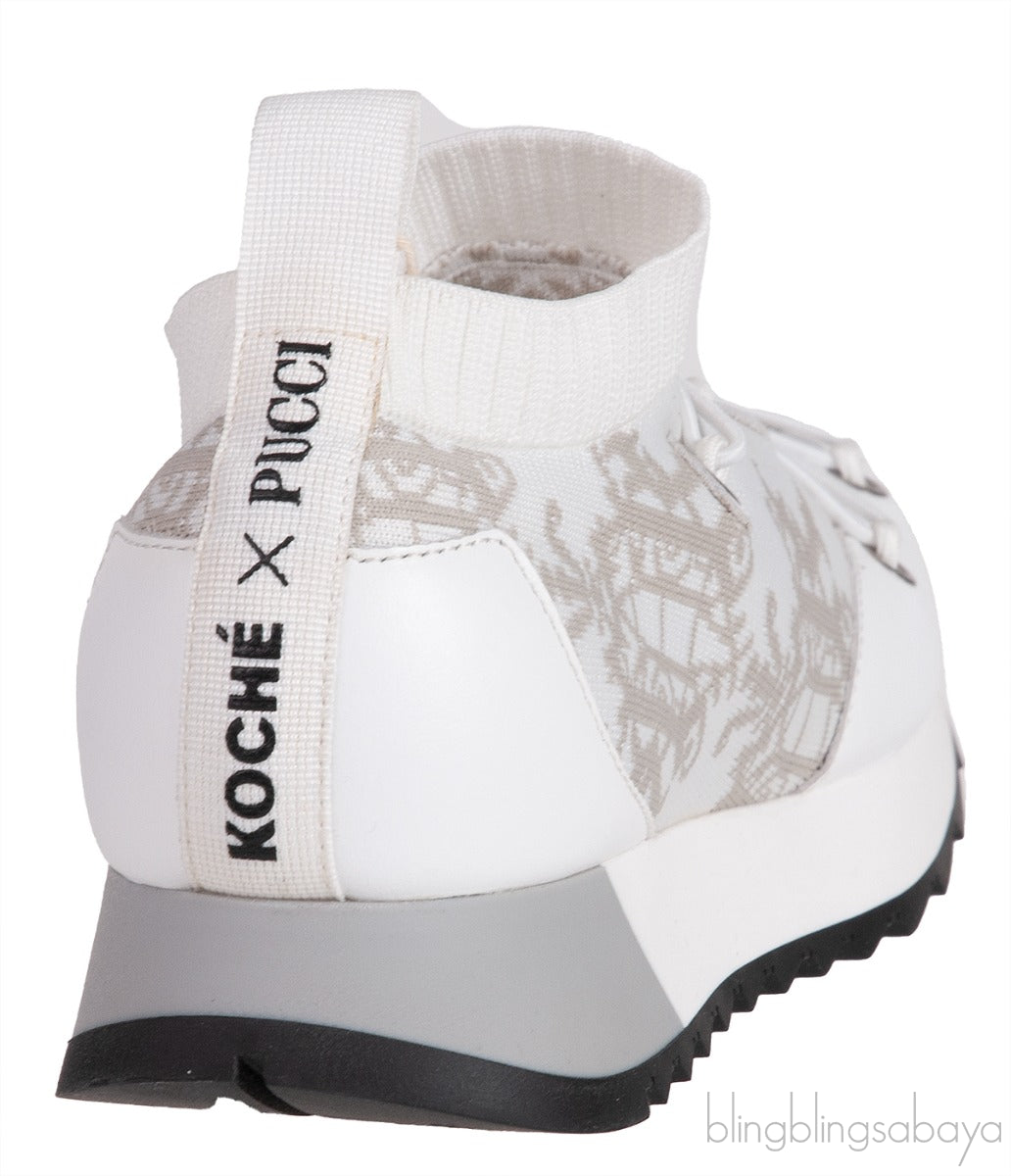 x KOCHE Printed White Knitted Sneakers
