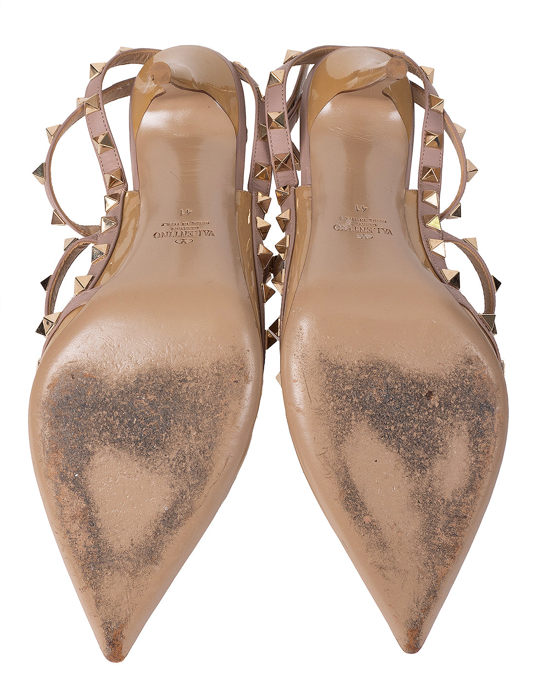 Valentino Garavani Rockstud Nude Patent Leather Pointed-Toe Heels 41