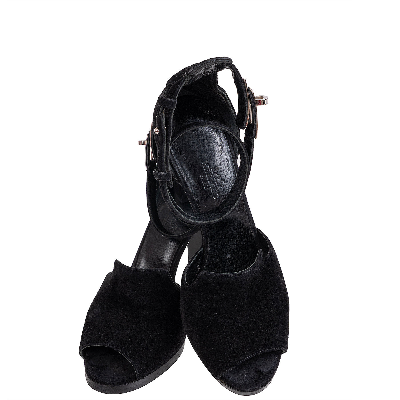 Hermes Nina D'orsay Black Suede Pumps 37
