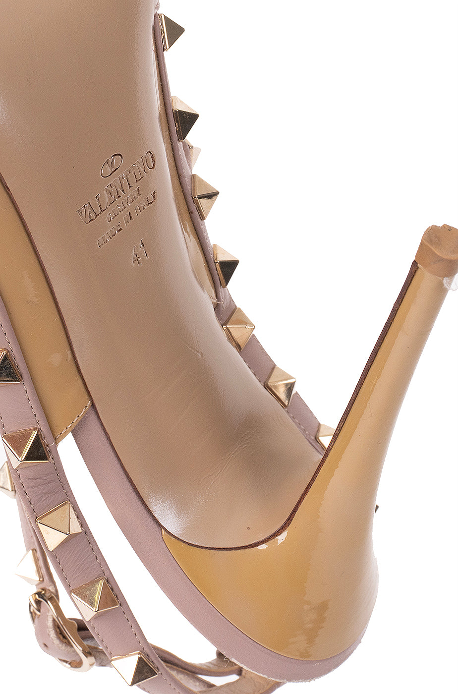 Valentino Garavani Rockstud Nude Patent Leather Pointed-Toe Heels 41