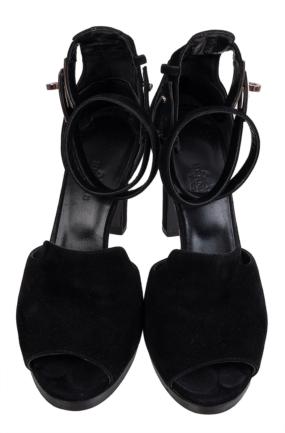 Hermes Nina D'orsay Black Suede Pumps 37