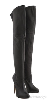 High Leg Black Leather Boots