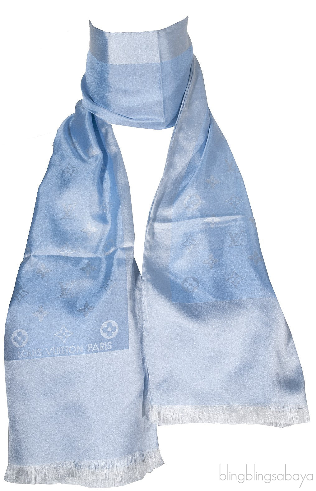 Powder Blue Monogram Silk Scarf