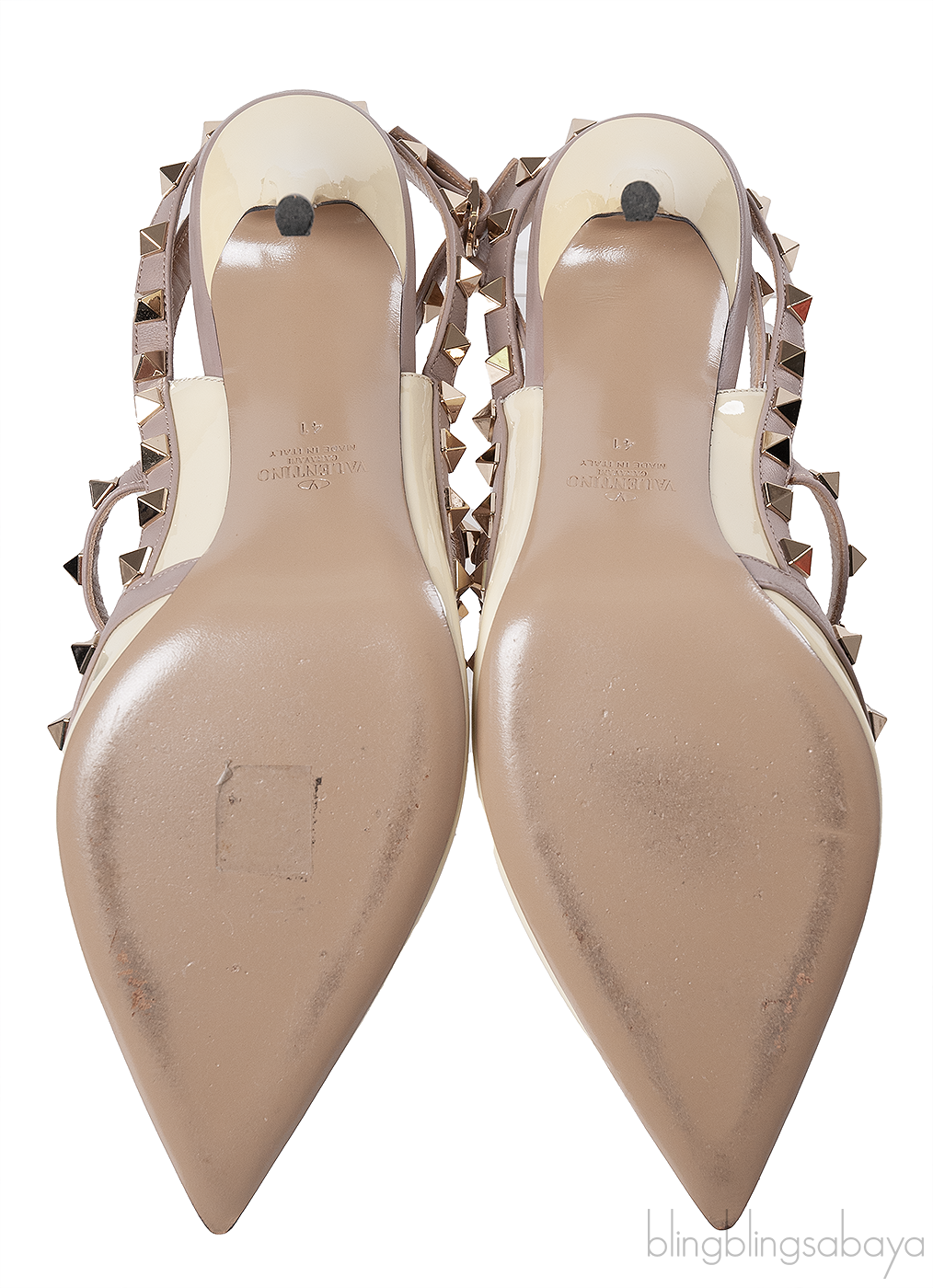 Valentino Garavani Rockstud Ankle Strap Beige Nude Slingback Heels