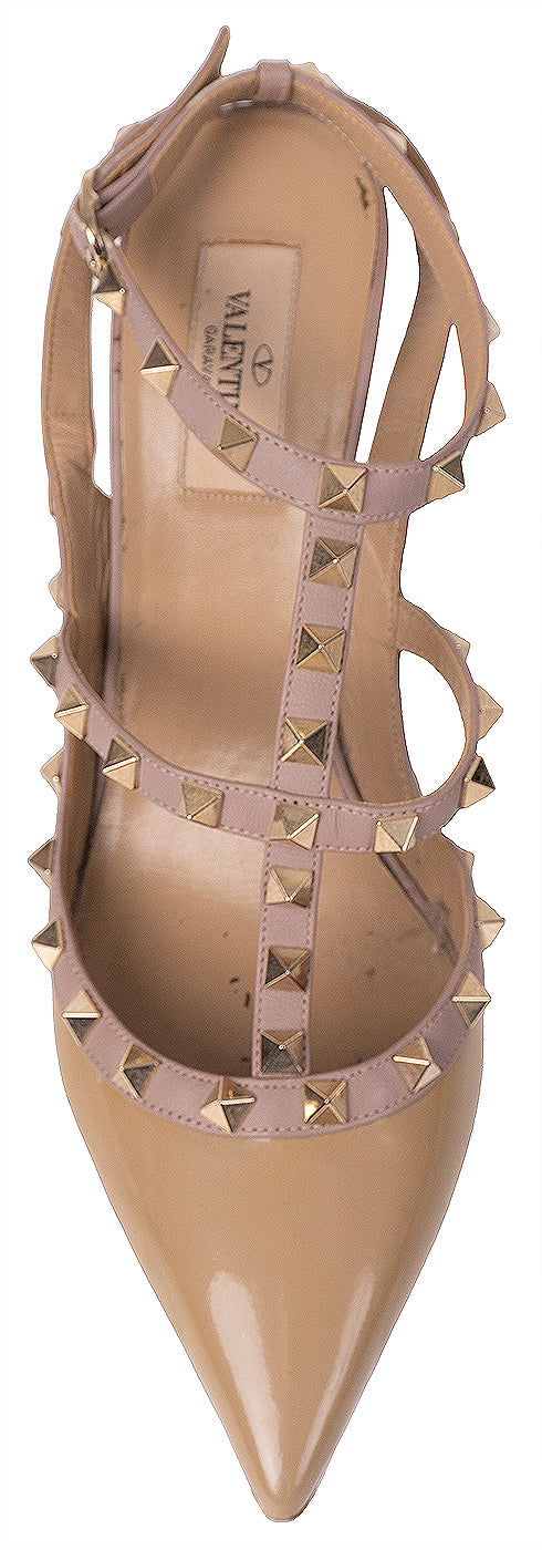 Valentino Garavani Rockstud Nude Patent Leather Pointed-Toe Heels 41