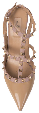 Valentino Garavani Rockstud Nude Patent Leather Pointed-Toe Heels 41