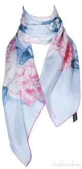 Blue Floral Square Silk Scarf