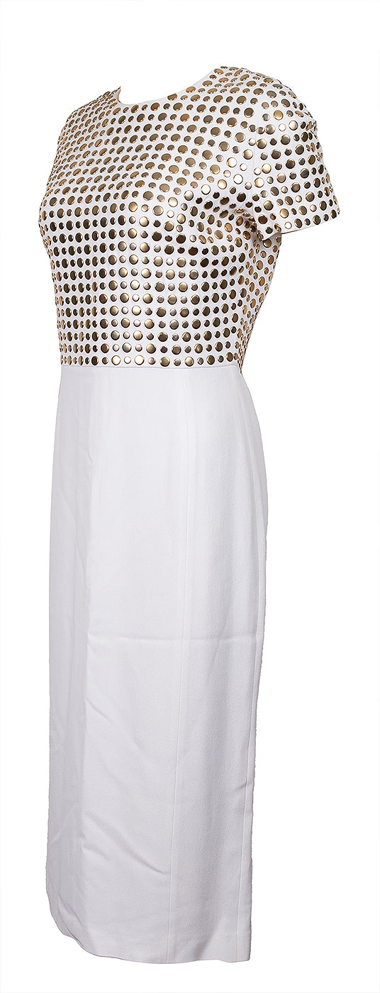 Burberry White Gold Studs Midi Dress