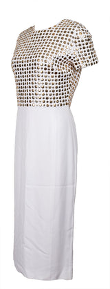 Burberry White Gold Studs Midi Dress