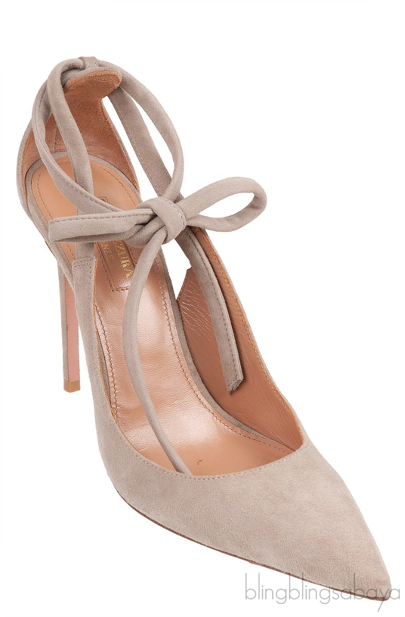 Grey Suede Pointed Toe Slingback Heels
