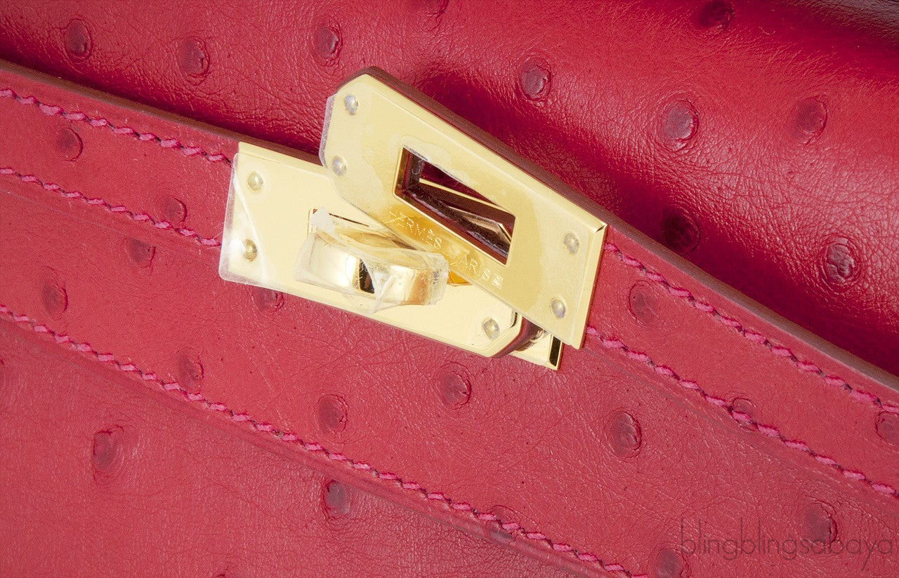 Kelly Pochette Rouge Vif Ostrich