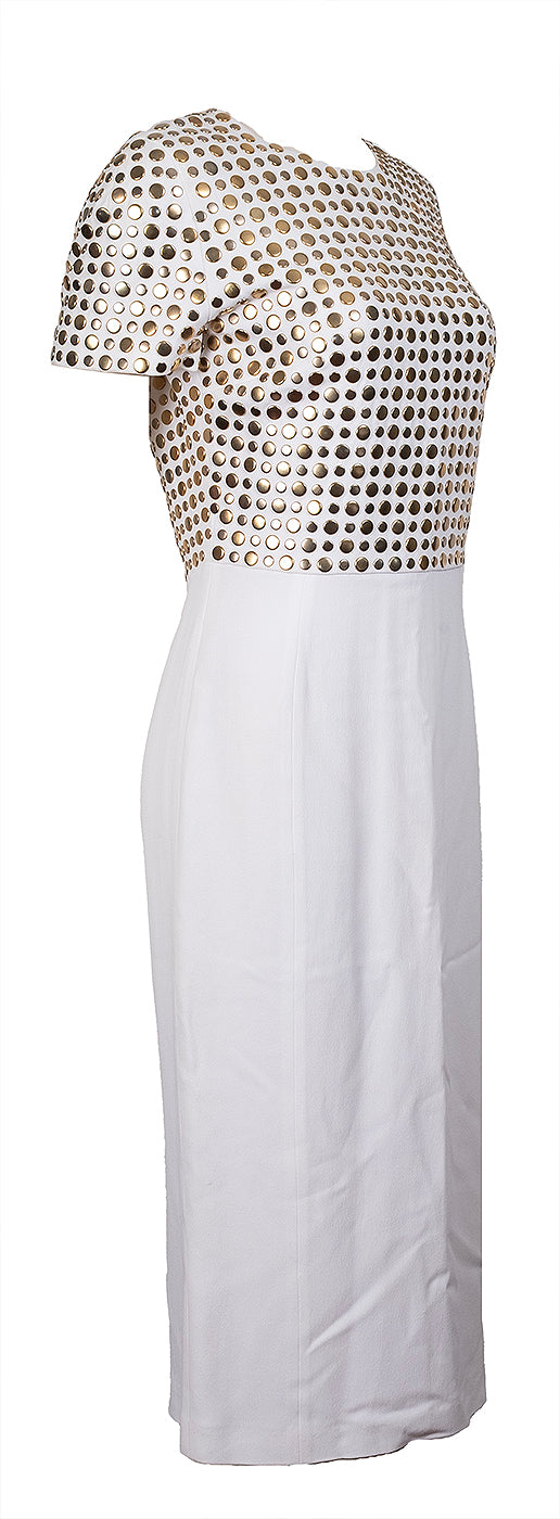 Burberry White Gold Studs Midi Dress
