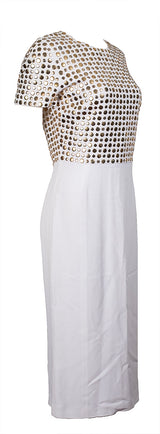 Burberry White Gold Studs Midi Dress
