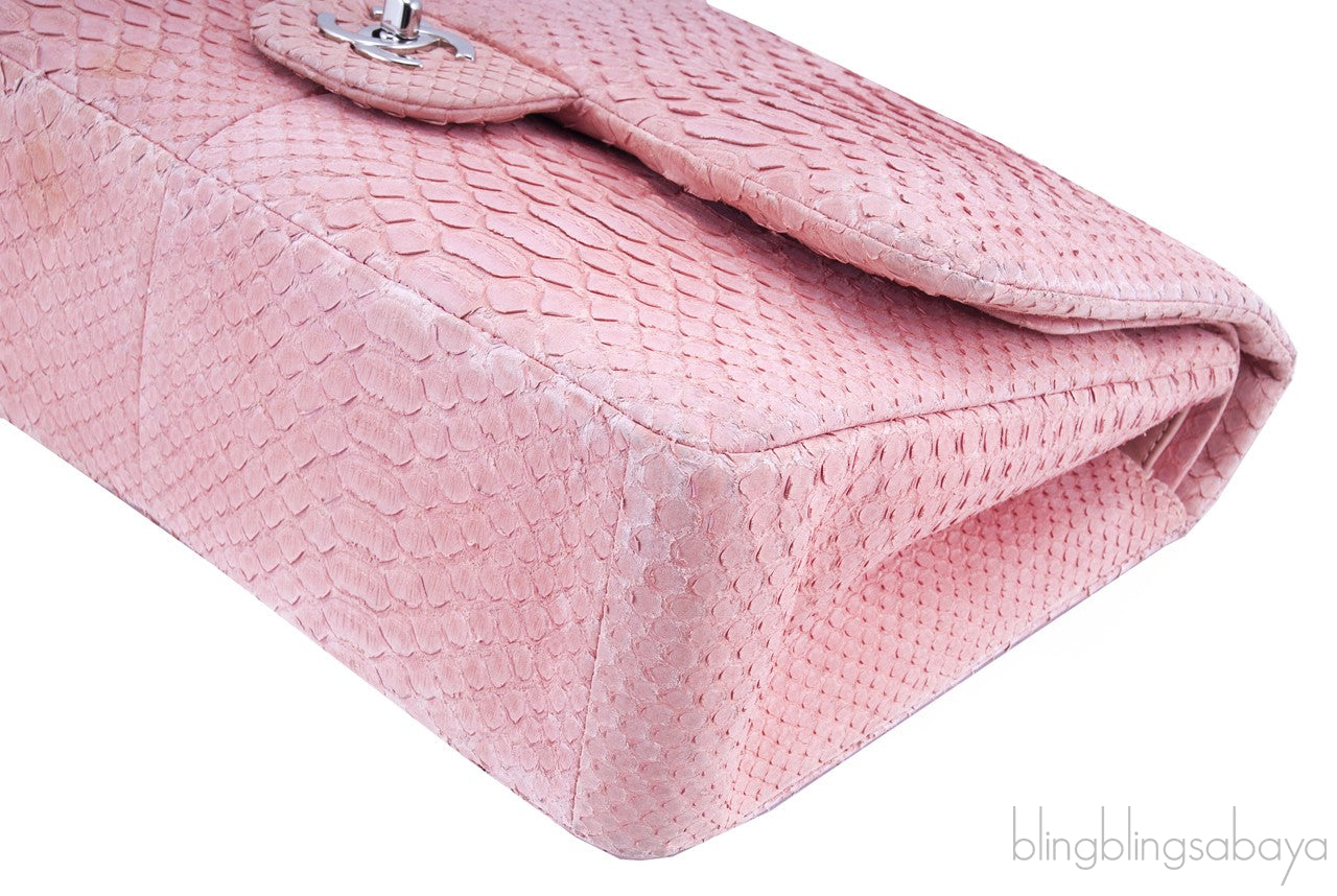 Classic Jumbo Pink Python Flap Bag