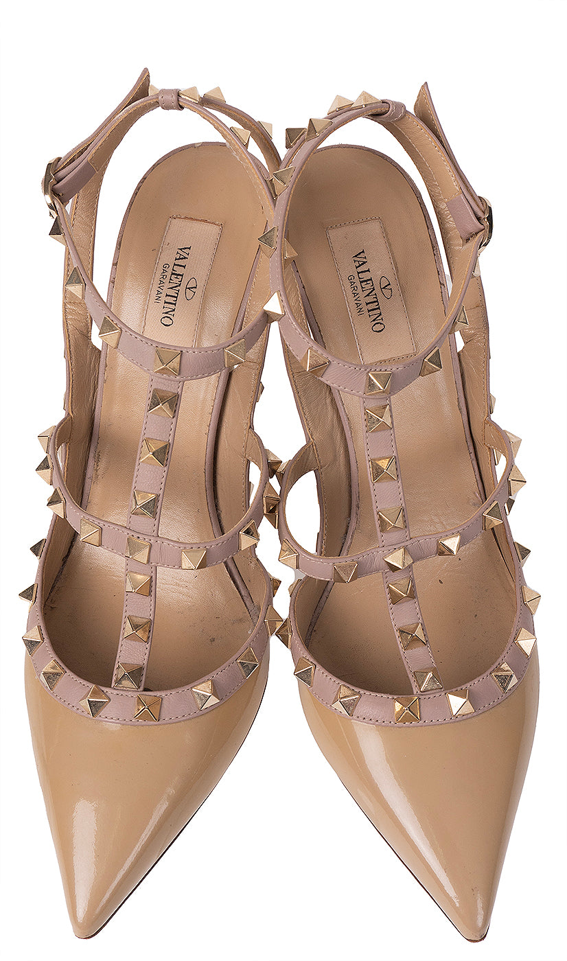 Valentino Garavani Rockstud Nude Patent Leather Pointed-Toe Heels 41