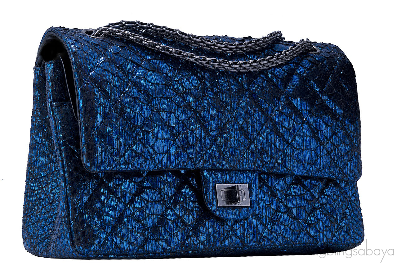 2.55 Reissue Navy Blue Metallic Python
