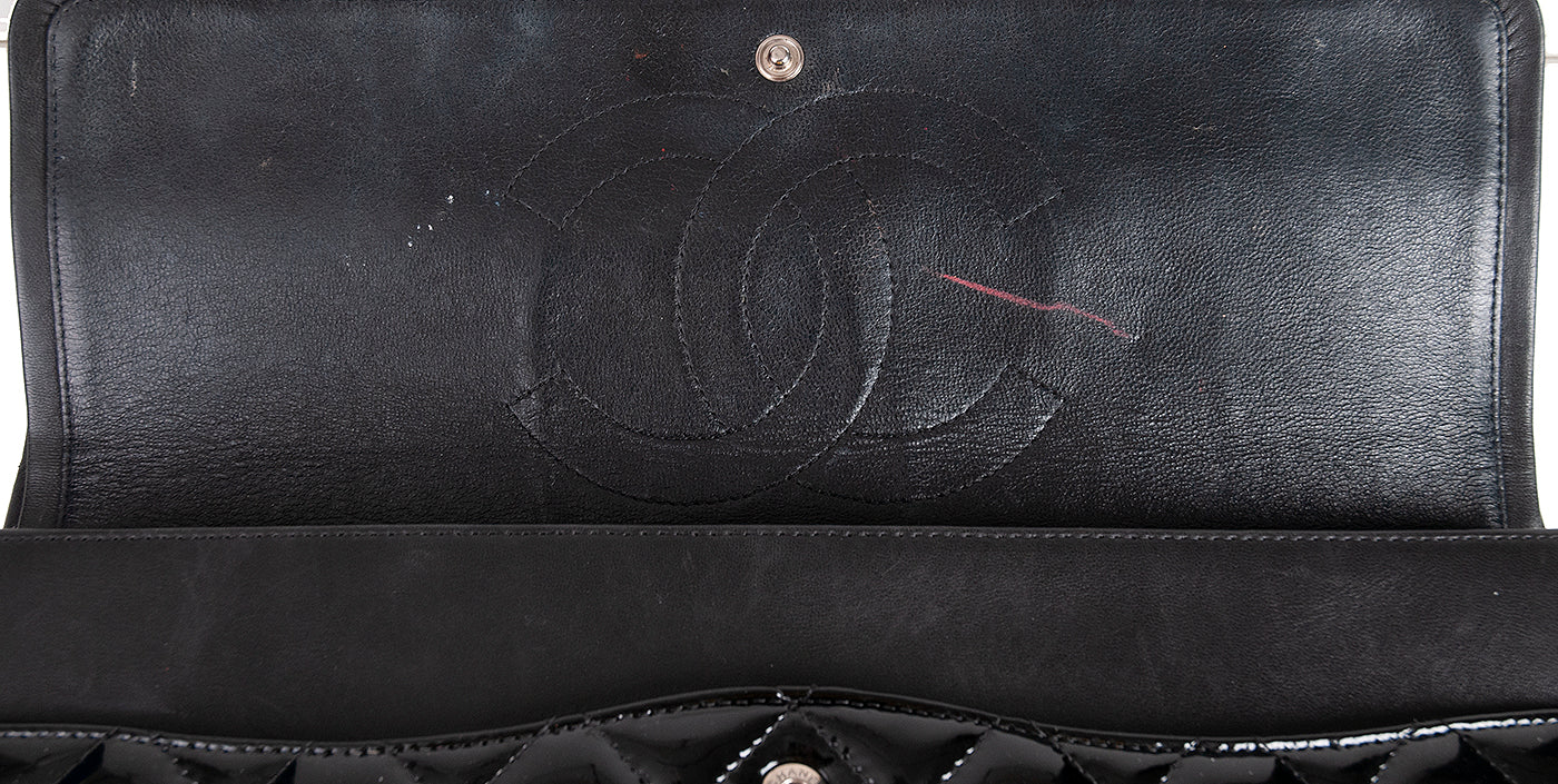 Chanel Black Patent Maxi Double Flap Quilted Bag