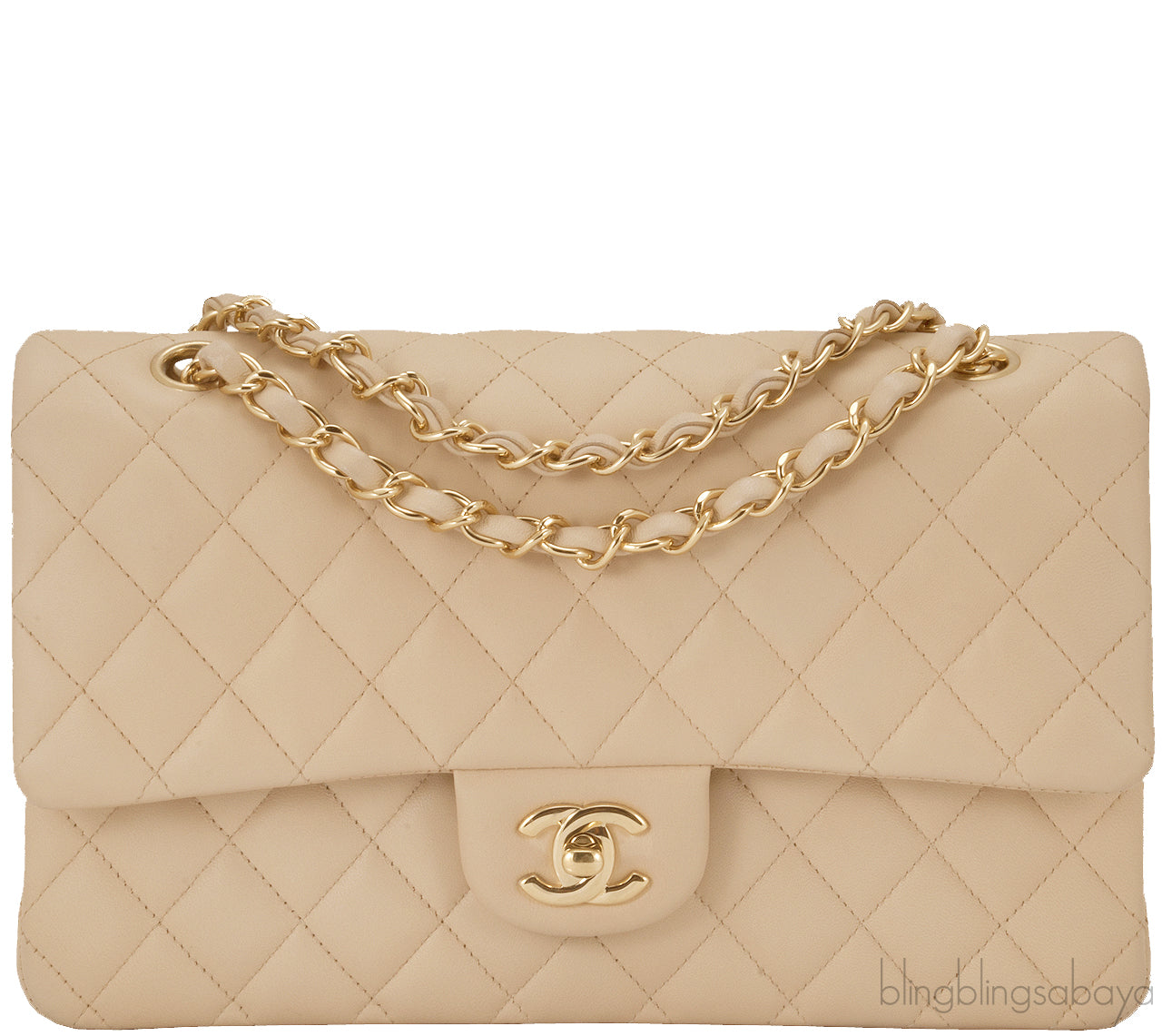 Classic Beige Matte Quilted Flap Bag