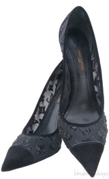 Black Mesh Monogram Sequin Heels